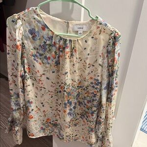CeCe Floral Blouse - Cream, Blue, Orange